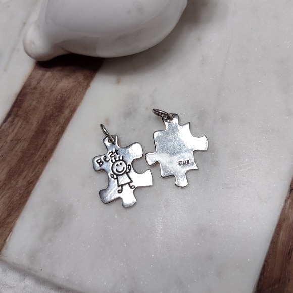SALE! Pair of Sterling Silver Best Friends Puzzle Charms Necklace Bracelet - Picture 4 of 6